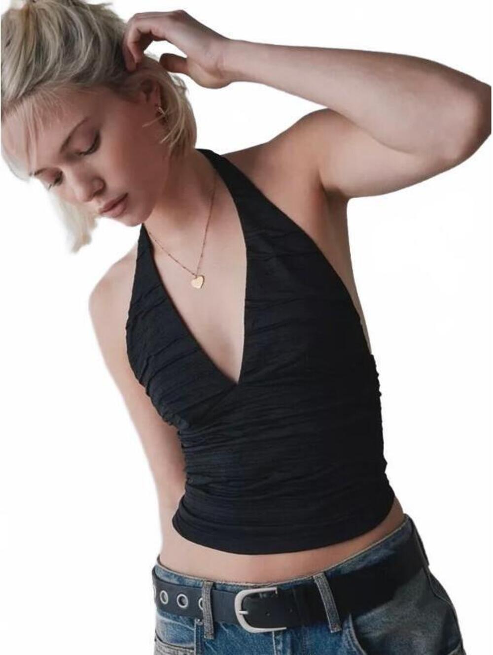 UO Silence + Noise Club Classic Cropped Halter Top Urban Outfitters NWT Black XL